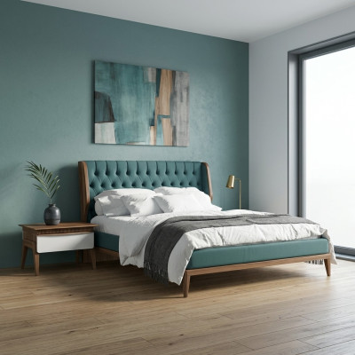 Schlofzëmmer Set 3 Deeler Luxus Duebelbett 2x Säitendëscher Modern Miwwelen