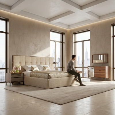 Luxus Miwwelen Schlofkummer Modern Set 5 Stéck Duebelbett 2x Nuetsdëscher Nei