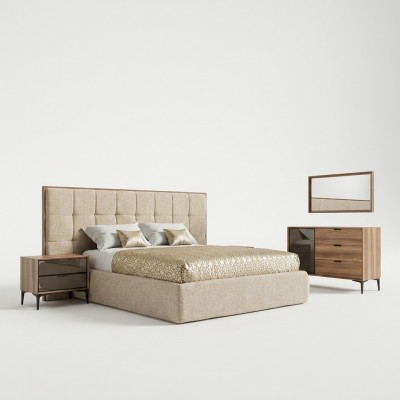 Luxus Miwwelen Schlofkummer Modern Set 5 Stéck Duebelbett 2x Nuetsdëscher Nei