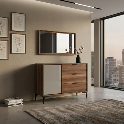 Modernen Designmiwwelen Schlofkummer Braun Kommode mat Spigel Luxus