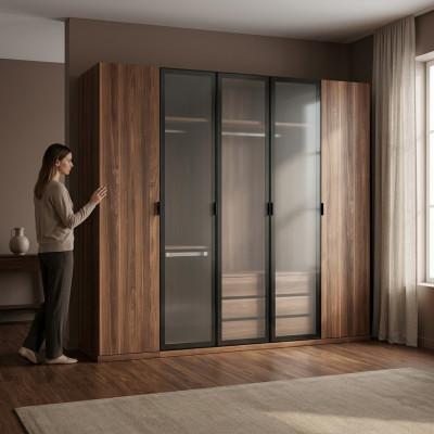 Holz Braun Kleederschaf Schlofkummer Modern Design Miwwel Schaf