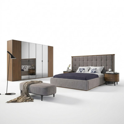Schlofkummer Luxus Set 4tlg Bett 2x Nuetsdëscher Design Bänk Modern Miwwelen