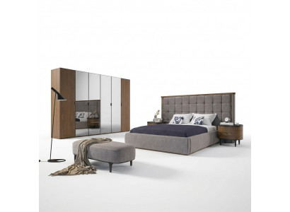 Schlofkummer Luxus Set 4tlg Bett 2x Nuetsdëscher Design Bänk Modern Miwwelen
