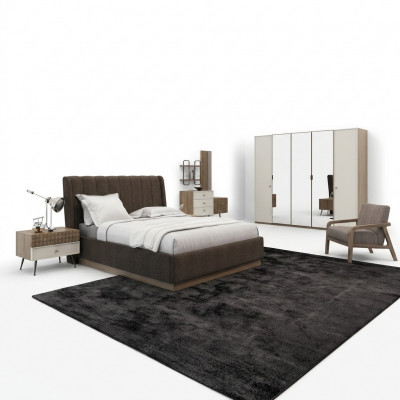 Luxus Schlofzëmmer Duebelbett 2x Nuetsdëscher Holz Komplett 6tlg Modern