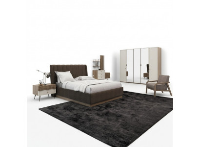 Luxus Schlofzëmmer Duebelbett 2x Nuetsdëscher Holz Komplett 6tlg Modern