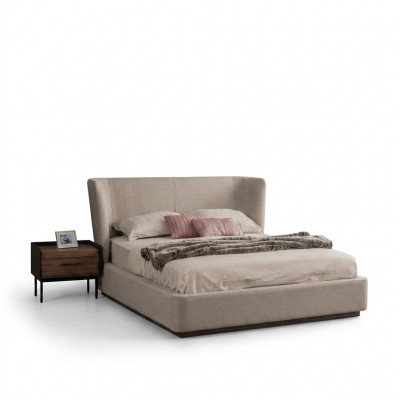 Modern beige duebelt Bett Schlofzëmmer Set 2x Nuetsdëscher Luxus Nei Miwwelen