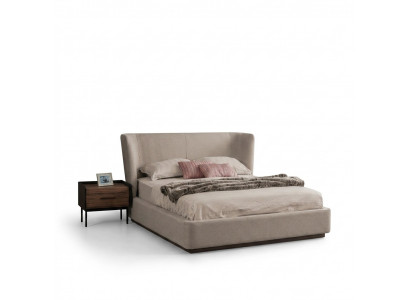 Modern beige duebelt Bett Schlofzëmmer Set 2x Nuetsdëscher Luxus Nei Miwwelen