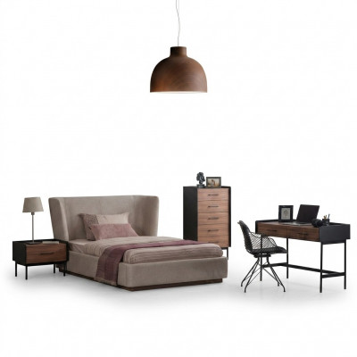 Design Komplett 4-teillegt Schlofzëmmer Bett Nuetsdësch Modern Komoud Nei