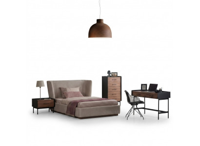 Design Komplett 4-teillegt Schlofzëmmer Bett Nuetsdësch Modern Komoud Nei