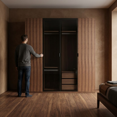 Modernen Schafschaf Schlofzëmmer Design Holzschaf Luxus Schaf mat Glasdieren