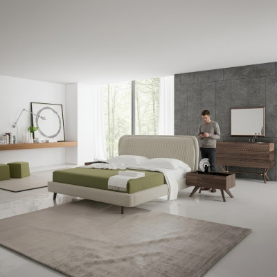Schlofkummer Set 5tlg Luxus Duebel Bett 2x Nuetsdësch Luxus Kommode mat Spigel