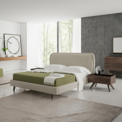 Schlofkummer Set 5tlg Luxus Duebel Bett 2x Nuetsdësch Luxus Kommode mat Spigel