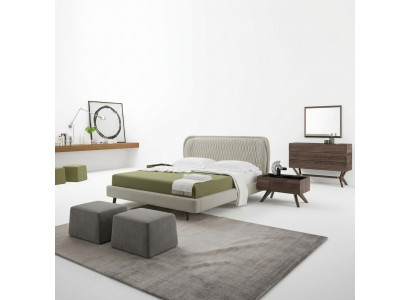 Schlofkummer Set 5tlg Luxus Duebel Bett 2x Nuetsdësch Luxus Kommode mat Spigel