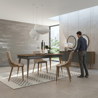 Luxus Iesszëmmer Set Iessdësch 4x Still Luxus Kredenz mat 2x Spigel Nei Set