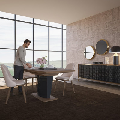 Iessdësch Iesszëmmer Set 8tlg Iessgrupp Modern Sideboard Set nei 4x Still