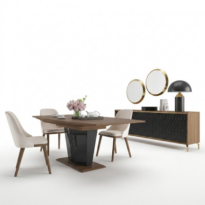 Iessgrupp Modern Iessdësch Iesszëmmer 6x Still Holz Miwwelen Luxus