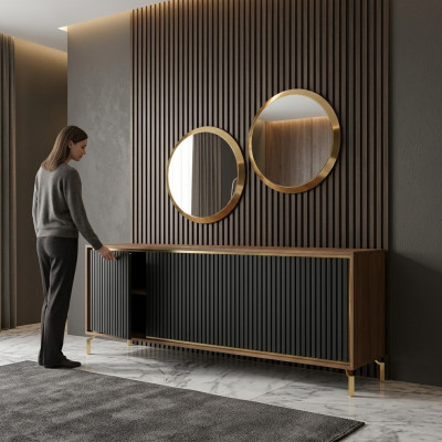 Iesszëmmer Modern Iessgrupp Säitbord mat 2x Spigel Luxus Holz Miwwelen