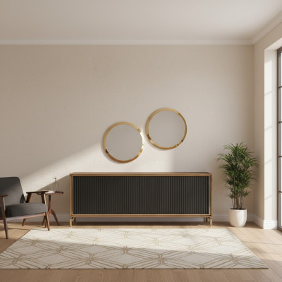 Iesszëmmer Modern Iessgrupp Säitbord mat 2x Spigel Luxus Holz Miwwelen