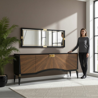 Luxus Set Iesszëmmer-Sideboard mat Spigel Design Modern Miwwelen Nei