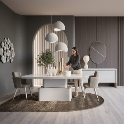 Luxus Iesszëmmer Set Iessdësch Design Buffetschaf Modern Miwwelen Iessgrupp