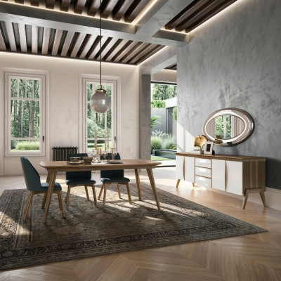 Iessgrupp Design Iesszëmmer Miwwelen Wäiss Luxus Set Iessdësch 4x Still Sideboard