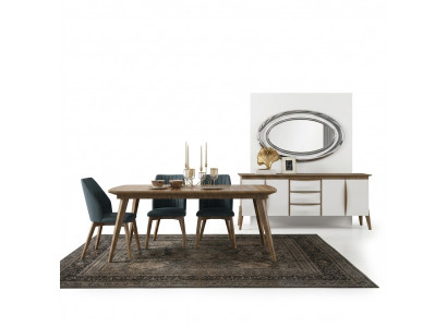 Iessgrupp Design Iesszëmmer Miwwelen Wäiss Luxus Set Iessdësch 4x Still Sideboard
