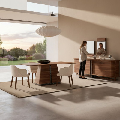 Modernen Iesszëmmer Iessdësch 4x Stull Iessgrupp Sideboard Luxus Miwwelen 2x Spigel