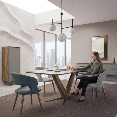 Iesszëmmer Komplett 8-Stéck Set Stull Nei Iessdësch Sideboard Design Vitrinn