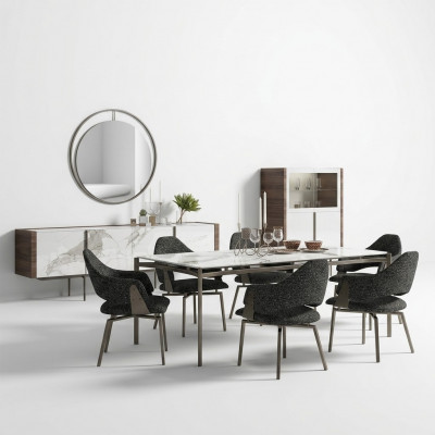 Luxus Iesszëmmer Set 8tlg Ariichtung Iessdësch Still 4x Holz Miwwelen Sideboard