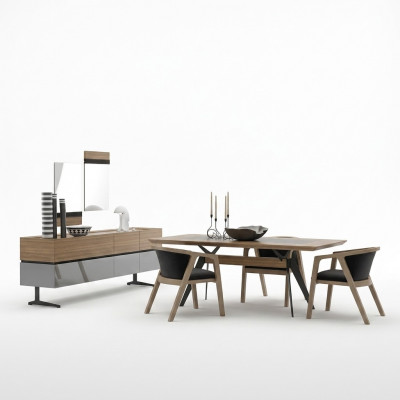 Luxus Iesszëmmer Set 8-tlg Iessdësch Komplett Still Sideboard mat 2x Spigel Nei