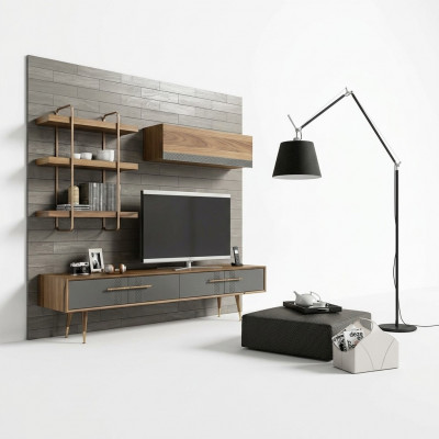 Moderne Set TV-Stander Design Wunnwand Wunnzëmmer Wandregal Luxus Wandspäicher