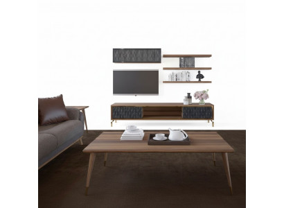 Komplett Wunnwand Wandschaf Holzmöbel Modern Set 5-Deel 3x Wandregaler Nei