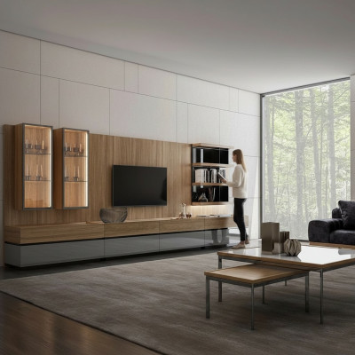 Modernen Design Ariichtung Wunnwand Set TV-Stänn Wandregaler Holzmiwwelen Nei