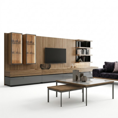 Modernen Design Ariichtung Wunnwand Set TV-Stänn Wandregaler Holzmiwwelen Nei