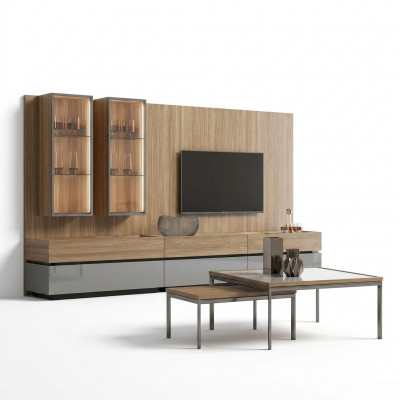 Luxus Komplett Wunnwand Braun Miwwelen Designer Set Ariichtung TV-Stänner Modern