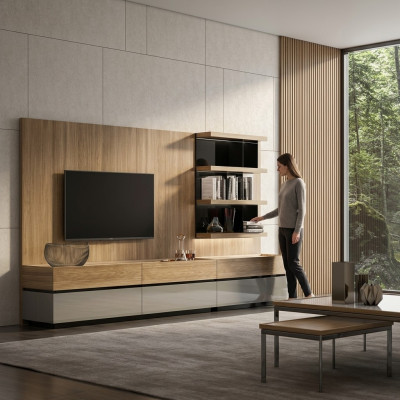 Wunnzëmmermiwwelen Wunnwand 320 cm Ariichtung Braun Luxus Wand Regaler