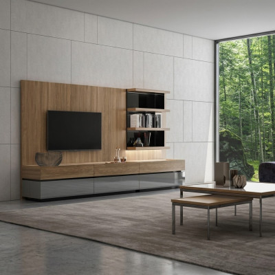 Wunnzëmmermiwwelen Wunnwand 320 cm Ariichtung Braun Luxus Wand Regaler