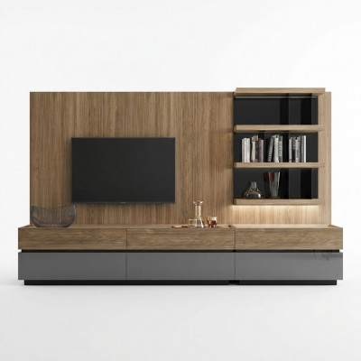 Wunnzëmmermiwwelen Wunnwand 320 cm Ariichtung Braun Luxus Wand Regaler