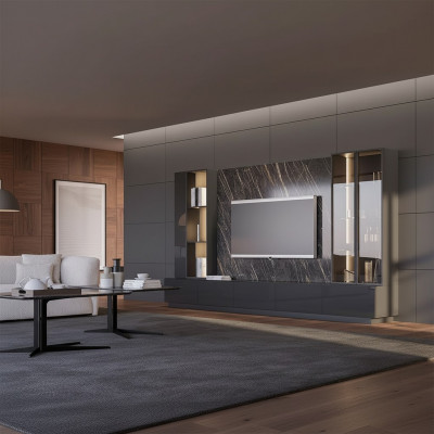 Wunnzëmmertmëttelen Komplett Set 6 Stéck Designer Wunnwand Holzmöbelen Luxus Ariichtung