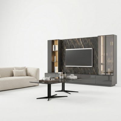 Wunnzëmmertmëttelen Komplett Set 6 Stéck Designer Wunnwand Holzmöbelen Luxus Ariichtung