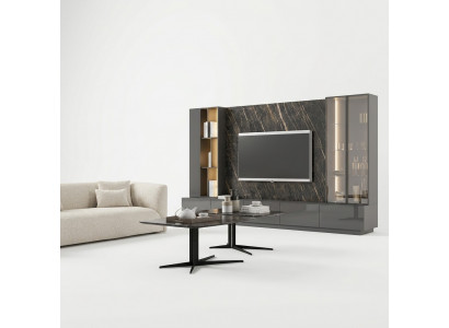 Wunnzëmmertmëttelen Komplett Set 6 Stéck Designer Wunnwand Holzmöbelen Luxus Ariichtung