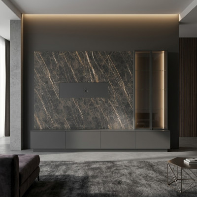 Designer Wunnwand, 6-Deeler, Luxus Holzmiwwelen, Wunnzëmmertmiwwelen, Gro, Modern.