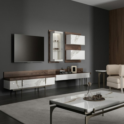Wunnwand TV-Stänner Säitestéck Wandschaf Modern Wunnzëmmer Hänkvitrinn Holz
