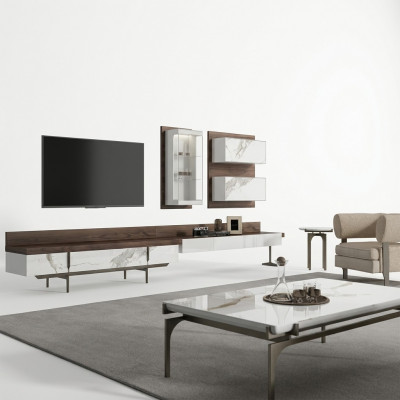 Wunnwand TV-Stänner Säitestéck Wandschaf Modern Wunnzëmmer Hänkvitrinn Holz