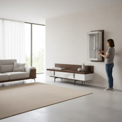Wunnzëmmer Set 2 Deeler TV-Stänner Komplett Hänkvitrinn Luxus Modern Design