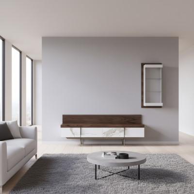 Wunnzëmmer Set 2 Deeler TV-Stänner Komplett Hänkvitrinn Luxus Modern Design