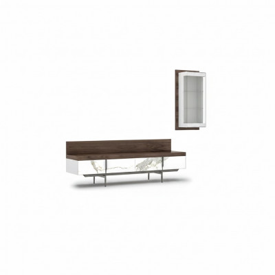 Wunnzëmmer Set 2 Deeler TV-Stänner Komplett Hänkvitrinn Luxus Modern Design