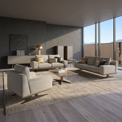 Sofagarnitur Gepolstert Miwwelen Sofa Wunnzëmmer 5stéck Couchtisch Holz Säitentisch Nei