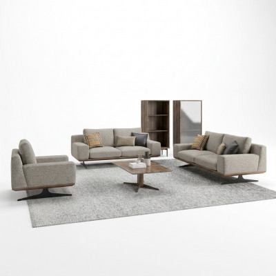Sofagarnitur Gepolstert Miwwelen Sofa Wunnzëmmer 5stéck Couchtisch Holz Säitentisch Nei