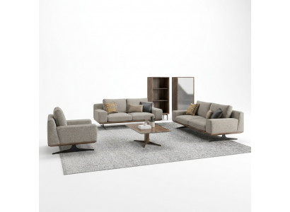 Sofagarnitur Gepolstert Miwwelen Sofa Wunnzëmmer 5stéck Couchtisch Holz Säitentisch Nei